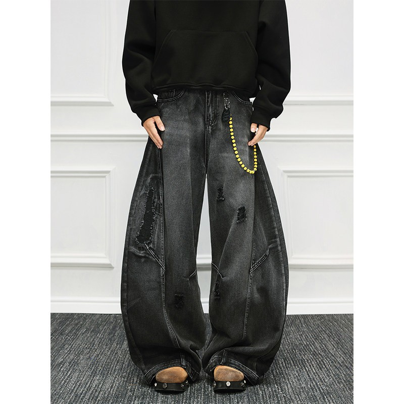Men'S Fashion Grey Jeans - Męskie spodnie jeansowe w stylu vintage,