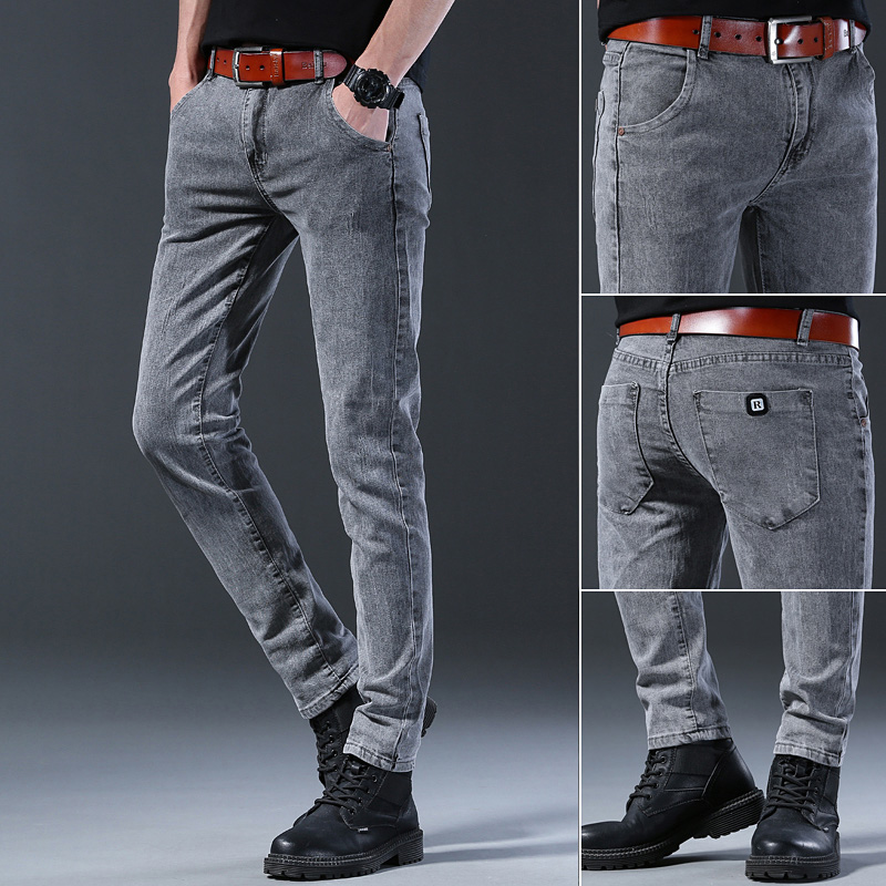 Men'S Fashion Grey Jeans - Męskie, dopasowane, elastyczne, szare jeansy, modne,