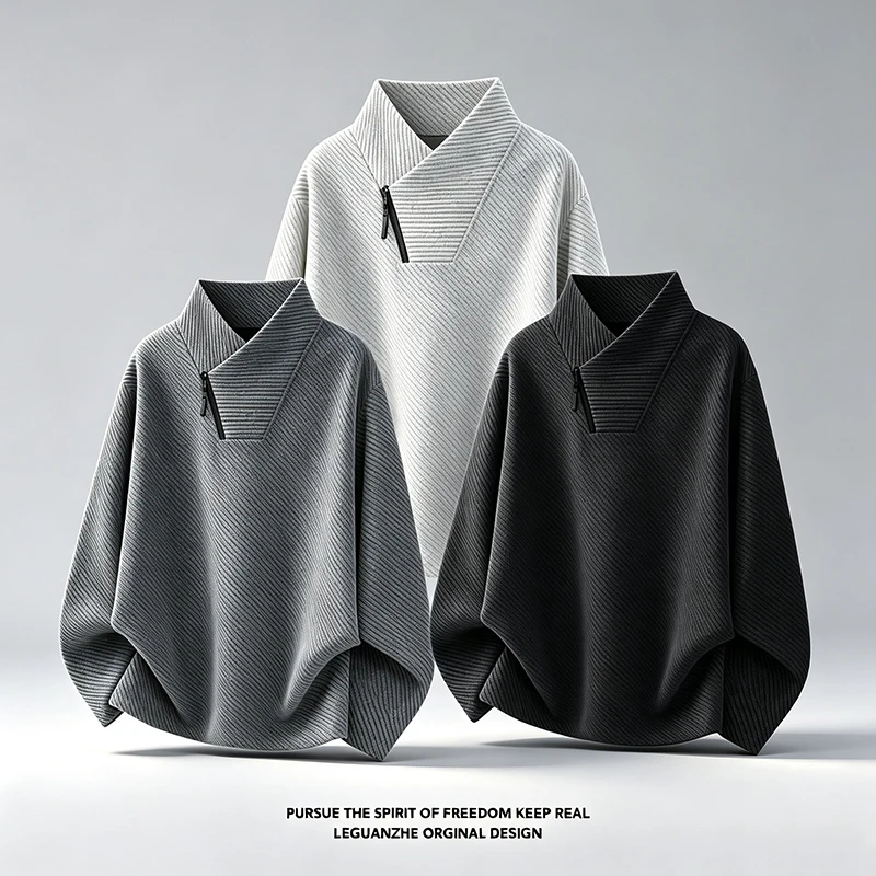 Mens Fashion Summer - Męska asymetryczna bluza z długim rękawem,